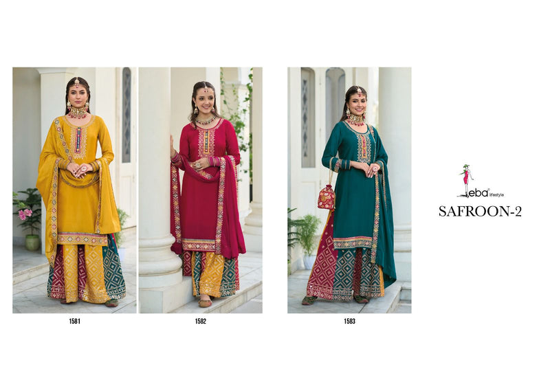 Eba Liestyle Safroon Vol 2 Chinon Embroidery Designer Heavy Plazzo Style Suits