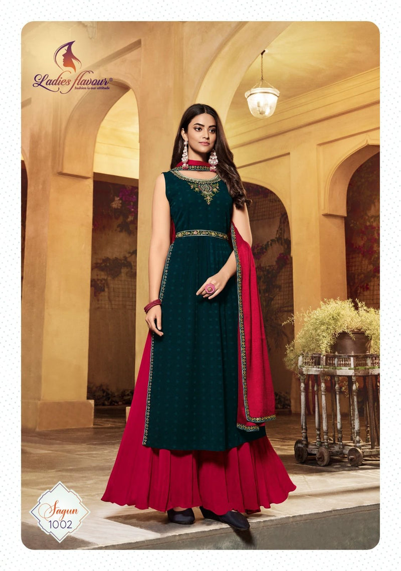 Ladies Flavour Sagun Georgette Khatliwork Heavy Sharara Suits