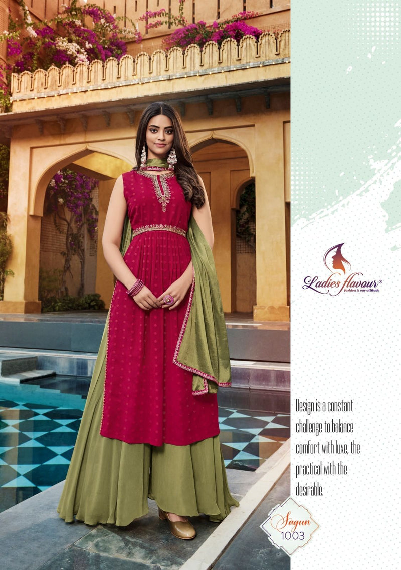 Ladies Flavour Sagun Georgette Khatliwork Heavy Sharara Suits