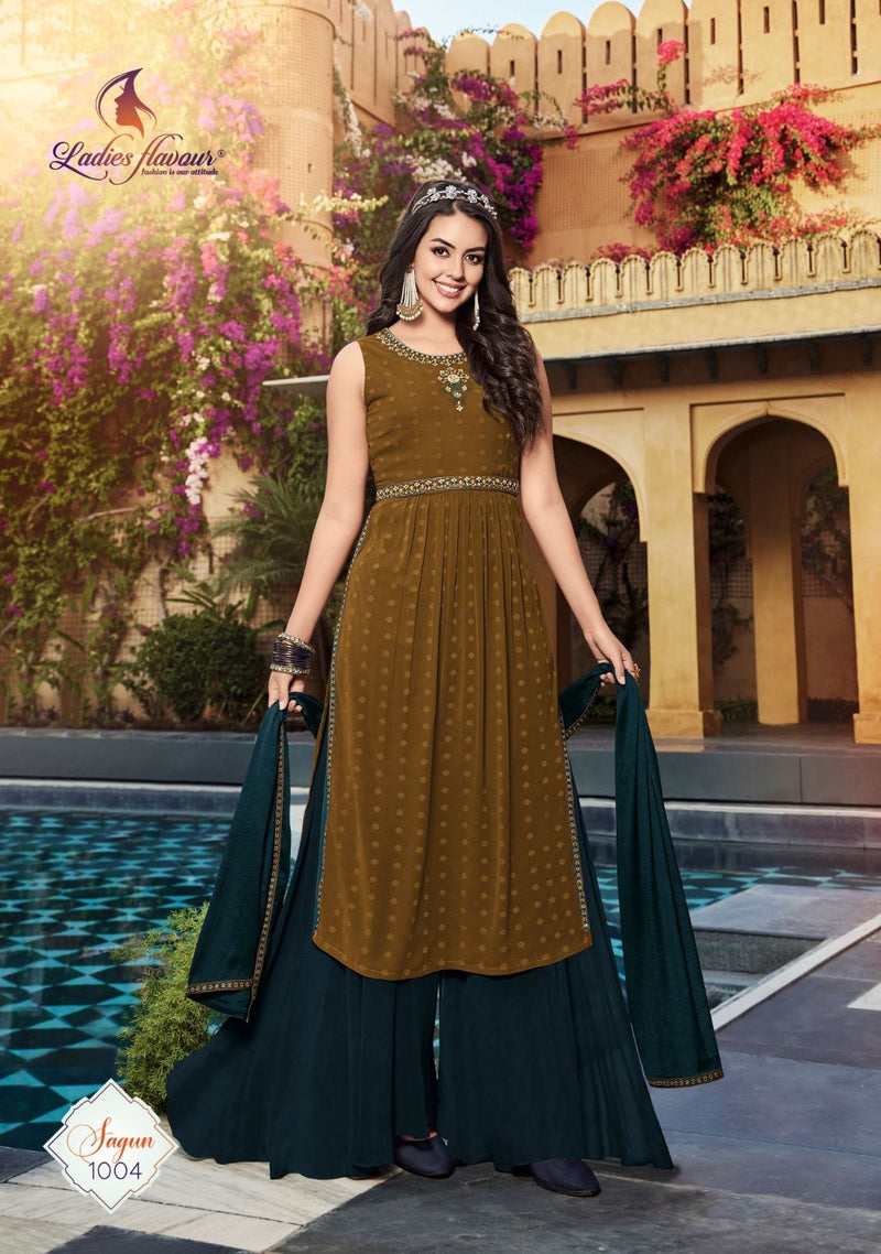 Ladies Flavour Sagun Georgette Khatliwork Heavy Sharara Suits