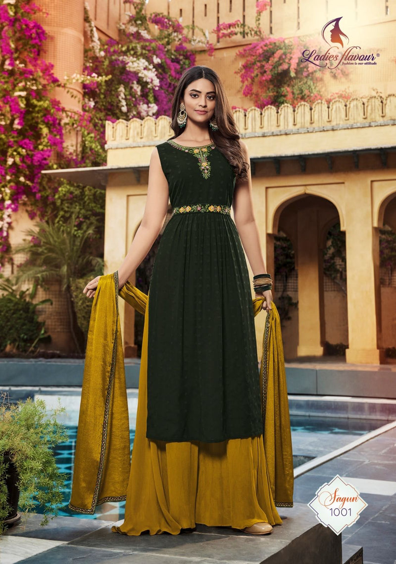 Ladies Flavour Sagun Georgette Khatliwork Heavy Sharara Suits
