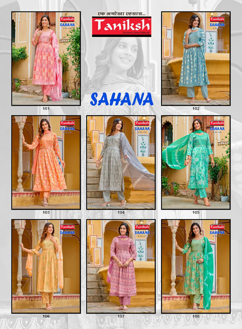 Taniksh Sahana Vol 1 Rayon Print With Sequence Work Naira Cut Style Kurti