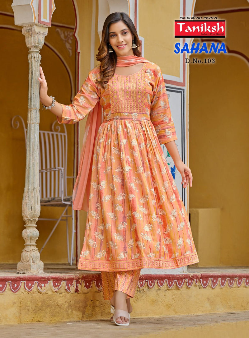 Taniksh Sahana Vol 1 Rayon Print With Sequence Work Naira Cut Style Kurti