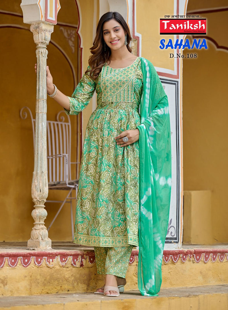 Taniksh Sahana Vol 1 Rayon Print With Sequence Work Naira Cut Style Kurti