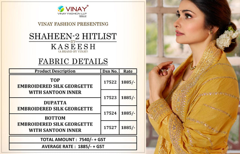 Vinay Fashion Kasheesh Shaheen Vol 2 Hitlist Beautiful Embroidered Silk Georgette Festive Wear Suits