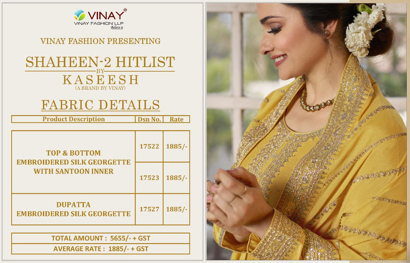 Vinay Fashion Kasheesh Shaheen Vol 2 Hitlist Beautiful Embroidered Silk Georgette Festive Wear Suits
