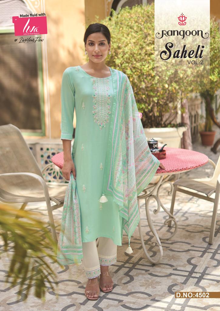 Rangoon Saheli Viscose Fancy Embroidery Designer Kurti Combo Set