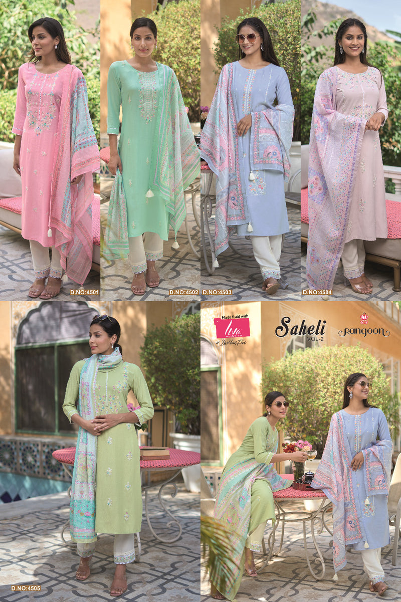 Rangoon Saheli Viscose Fancy Embroidery Designer Kurti Combo Set