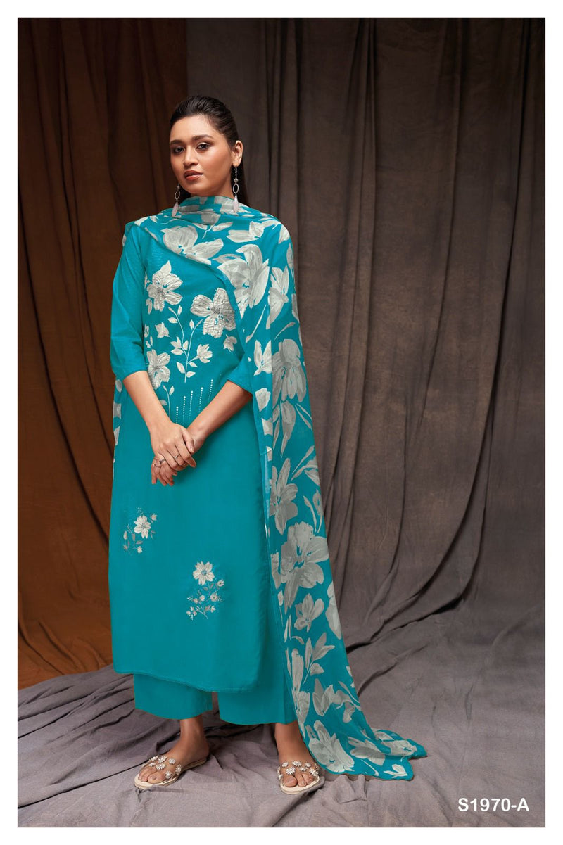 Ganga Samara1970 Cotton Silk Printed With Embroidery Designer Suits