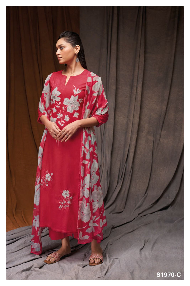Ganga Samara1970 Cotton Silk Printed With Embroidery Designer Suits
