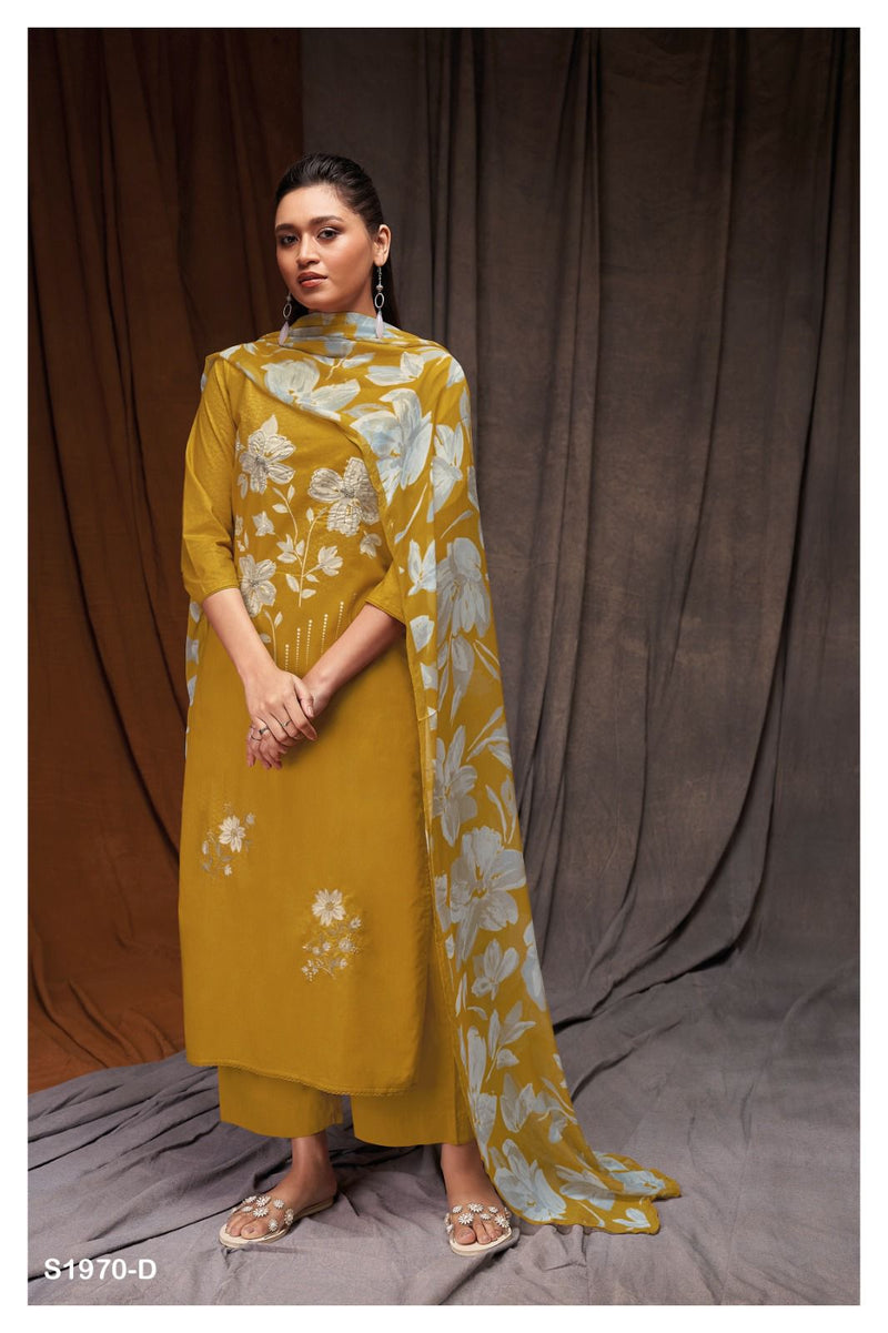 Ganga Samara1970 Cotton Silk Printed With Embroidery Designer Suits