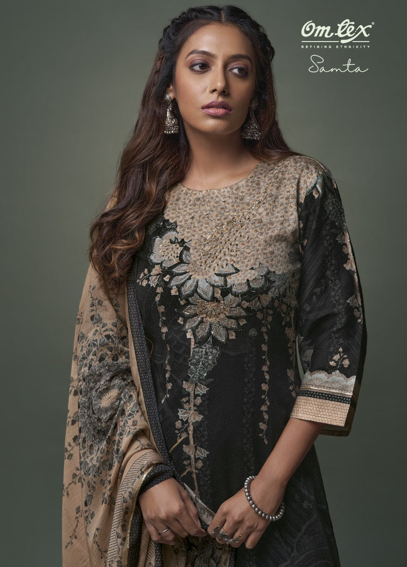 Omtex Samta Cotton Satin Digital Print With Hand Work Designer Salwar Suits
