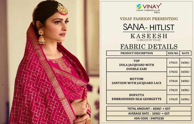 Vinay Fashion Kaseesh Sana Hitlist Dola Jacquard Designer Suits