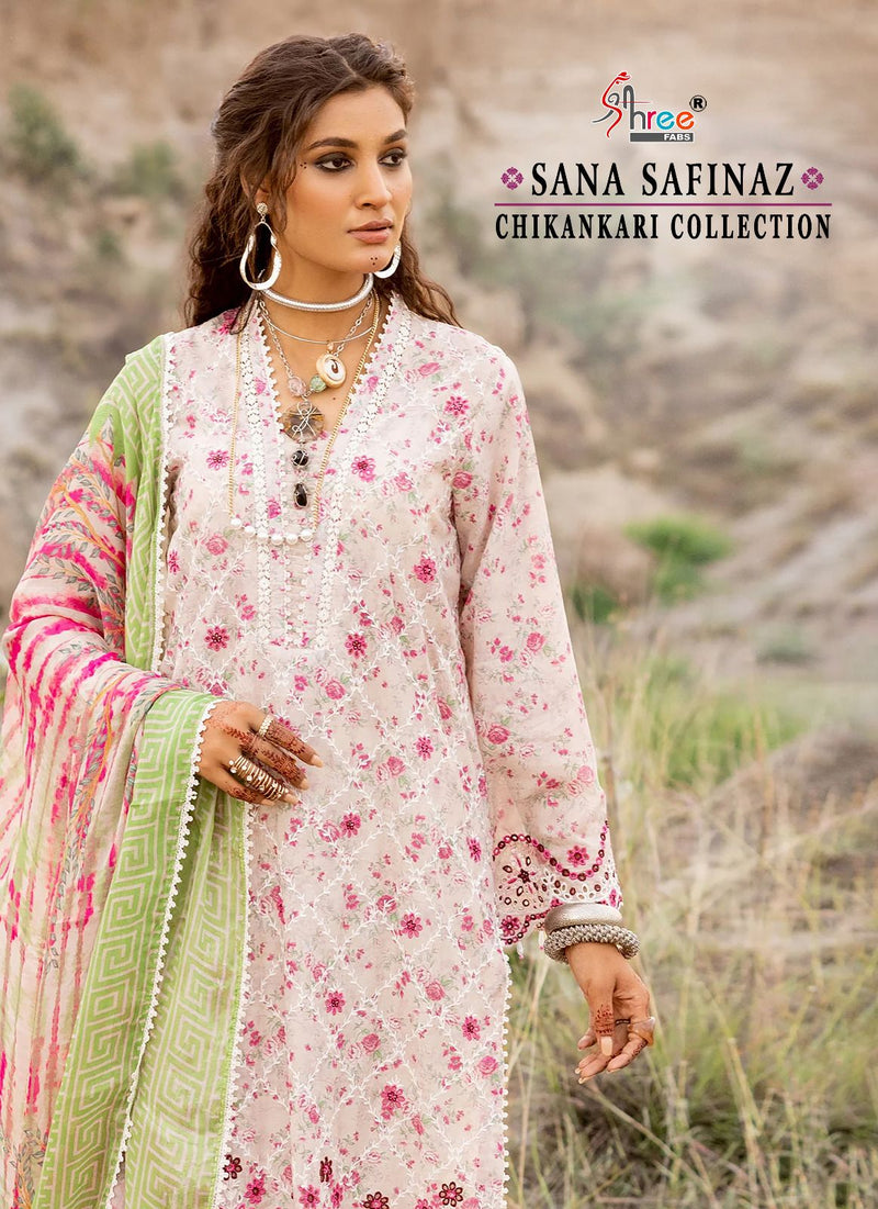Shree Fabs Sana Safinaz Chikankri Collection Cotton Self Embroidery Salwar Suit
