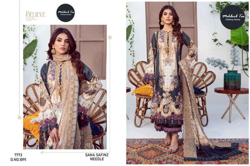 Mehboob Tex Sana Safinz Neddel Lawn Cotton Printed With Embroidery Salwar Kameez