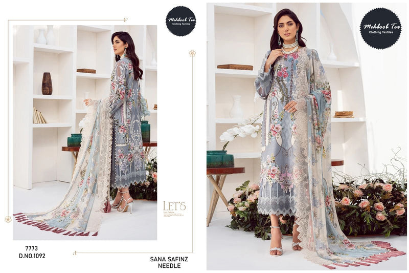 Mehboob Tex Sana Safinz Neddel Lawn Cotton Printed With Embroidery Salwar Kameez
