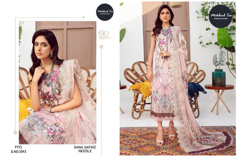 Mehboob Tex Sana Safinz Neddel Lawn Cotton Printed With Embroidery Salwar Kameez