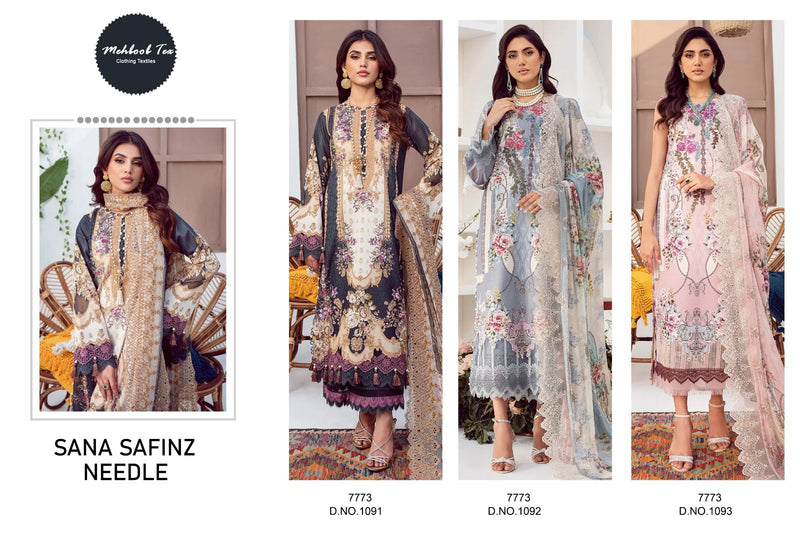 Mehboob Tex Sana Safinz Neddel Lawn Cotton Printed With Embroidery Salwar Kameez
