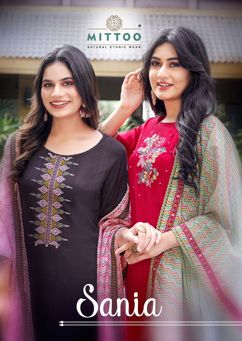 Mittoo Sania Cotton Rayon Weaving Embroidery Work Fancy Kurti