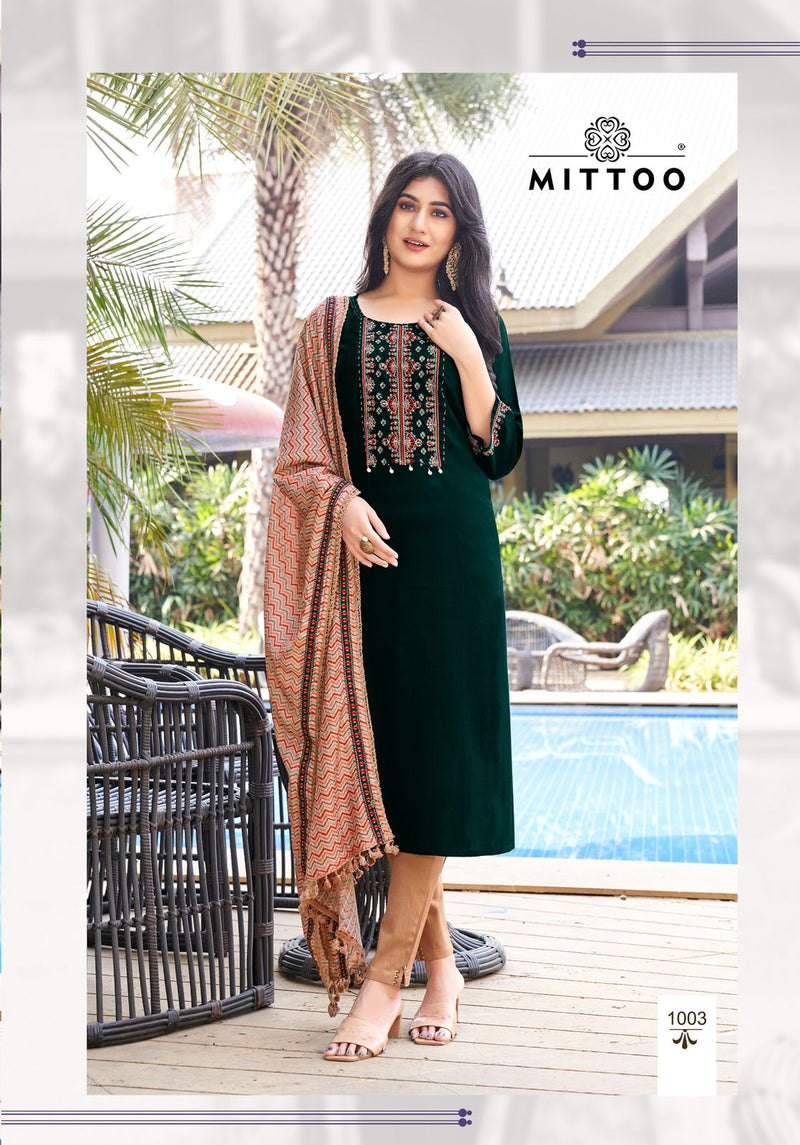 Mittoo Sania Cotton Rayon Weaving Embroidery Work Fancy Kurti