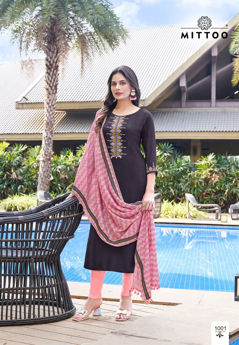 Mittoo Sania Cotton Rayon Weaving Embroidery Work Fancy Kurti