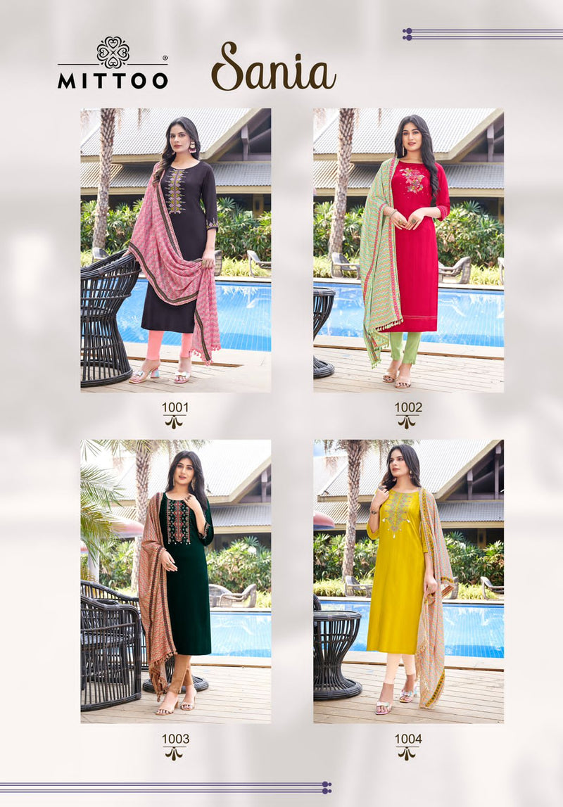 Mittoo Sania Cotton Rayon Weaving Embroidery Work Fancy Kurti