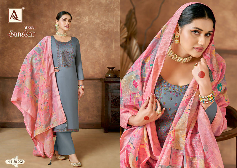 Alok Suits Sanskar Jam Cotton Fancy Embroidery Swarovski Diamond Work Partywear Salwar Kameez