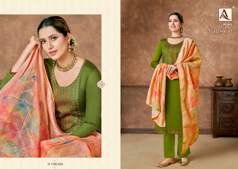 Alok Suits Sanskar Jam Cotton Fancy Embroidery Swarovski Diamond Work Partywear Salwar Kameez