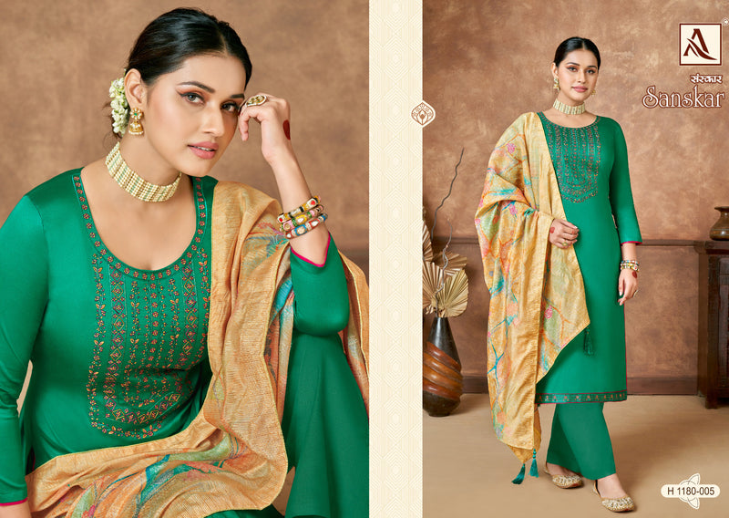 Alok Suits Sanskar Jam Cotton Fancy Embroidery Swarovski Diamond Work Partywear Salwar Kameez
