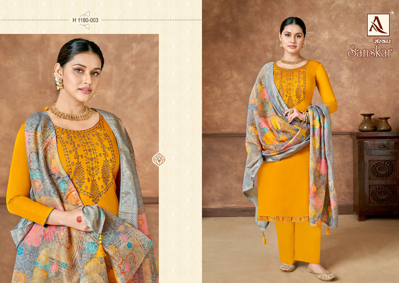 Alok Suits Sanskar Jam Cotton Fancy Embroidery Swarovski Diamond Work Partywear Salwar Kameez