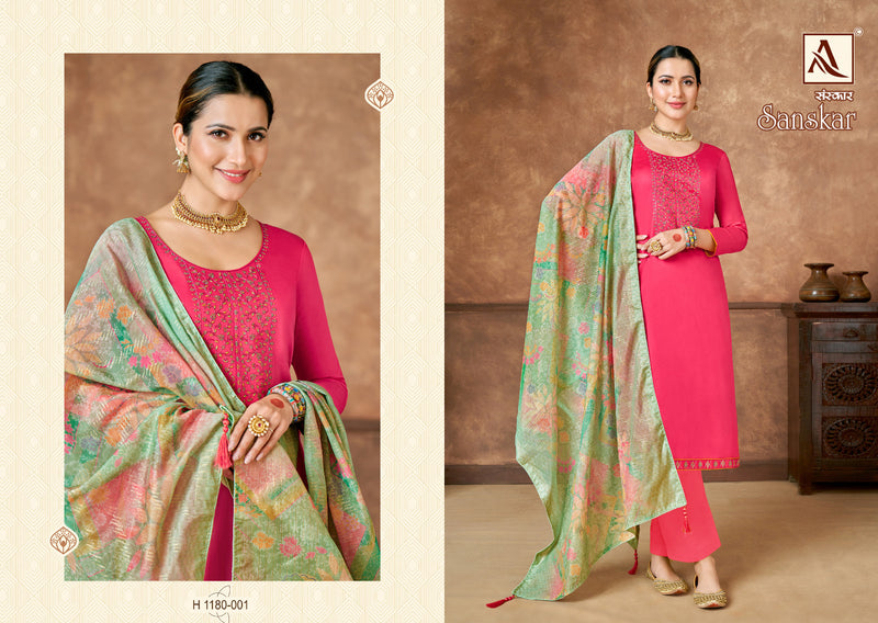 Alok Suits Sanskar Jam Cotton Fancy Embroidery Swarovski Diamond Work Partywear Salwar Kameez