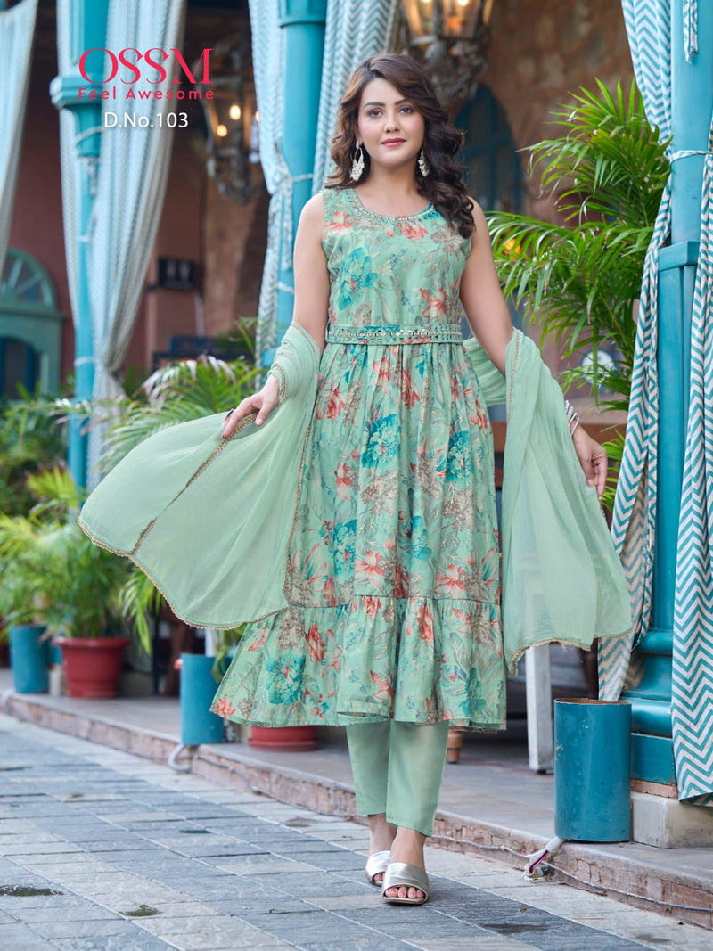 Ossm Sargan Modal Silk Foil Print Fancy Designer Kurti Combo