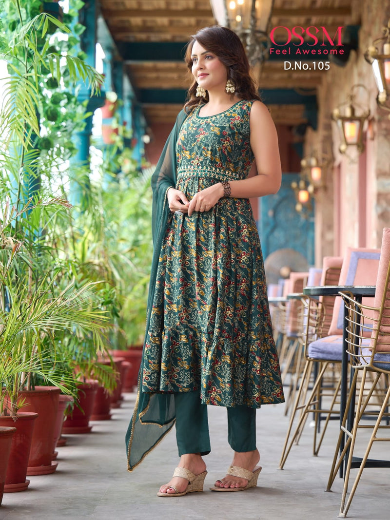 Ossm Sargan Modal Silk Foil Print Fancy Designer Kurti Combo