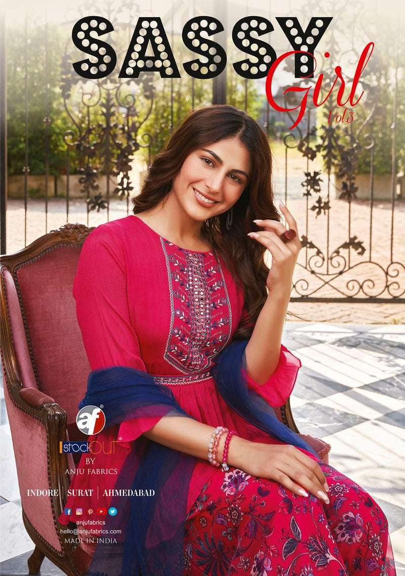 Anju Fabrics Sassy Girl Vol 3 Chiffon Designer Top With Sharara Collection