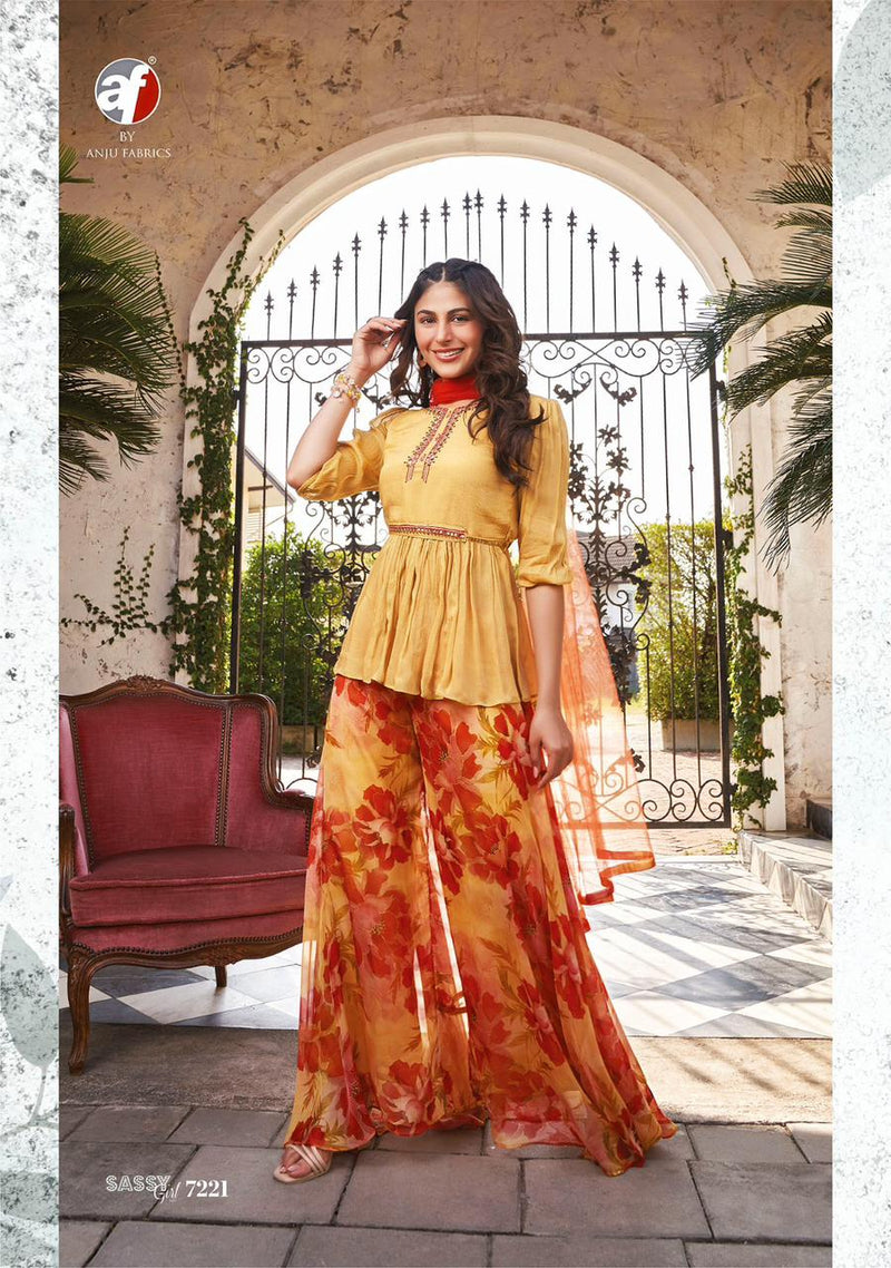Anju Fabrics Sassy Girl Vol 3 Chiffon Designer Top With Sharara Collection