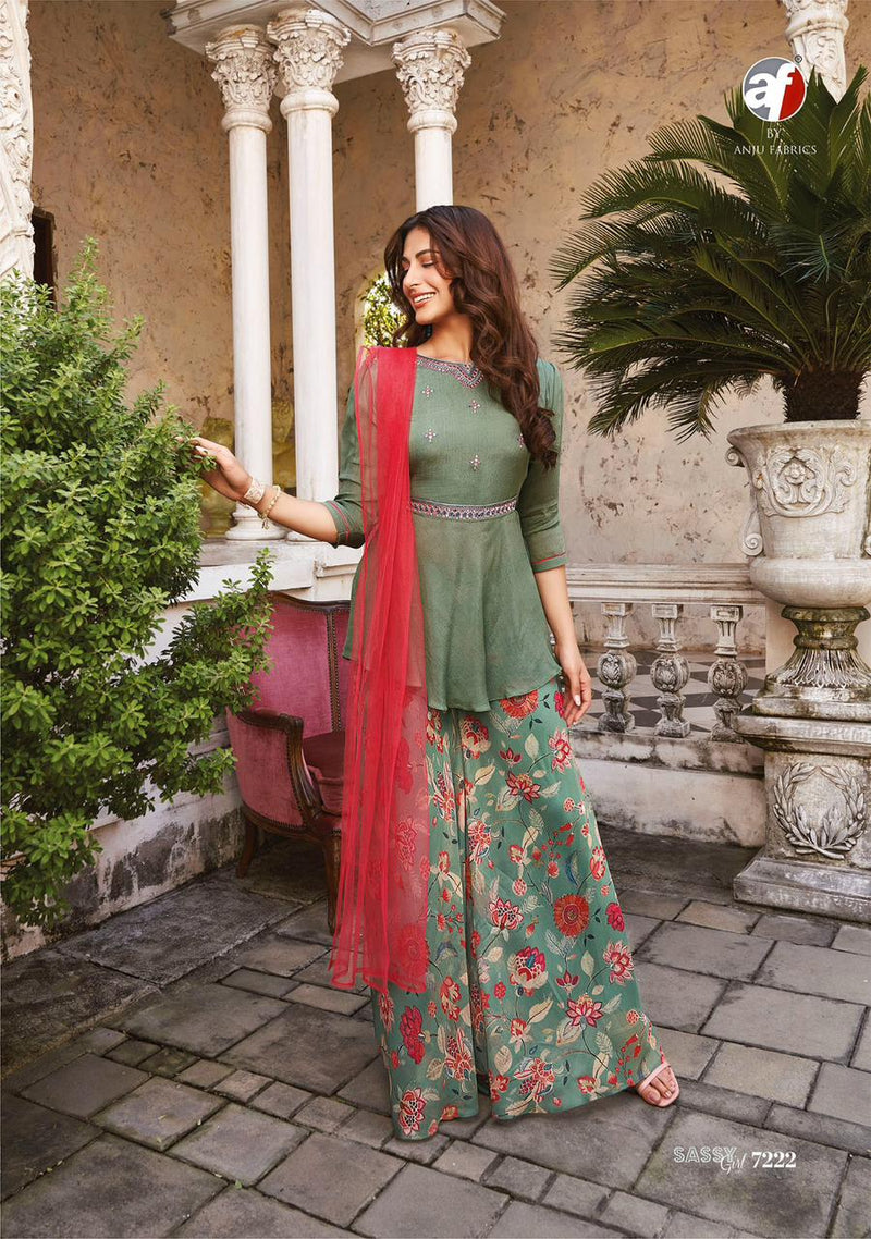 Anju Fabrics Sassy Girl Vol 3 Chiffon Designer Top With Sharara Collection