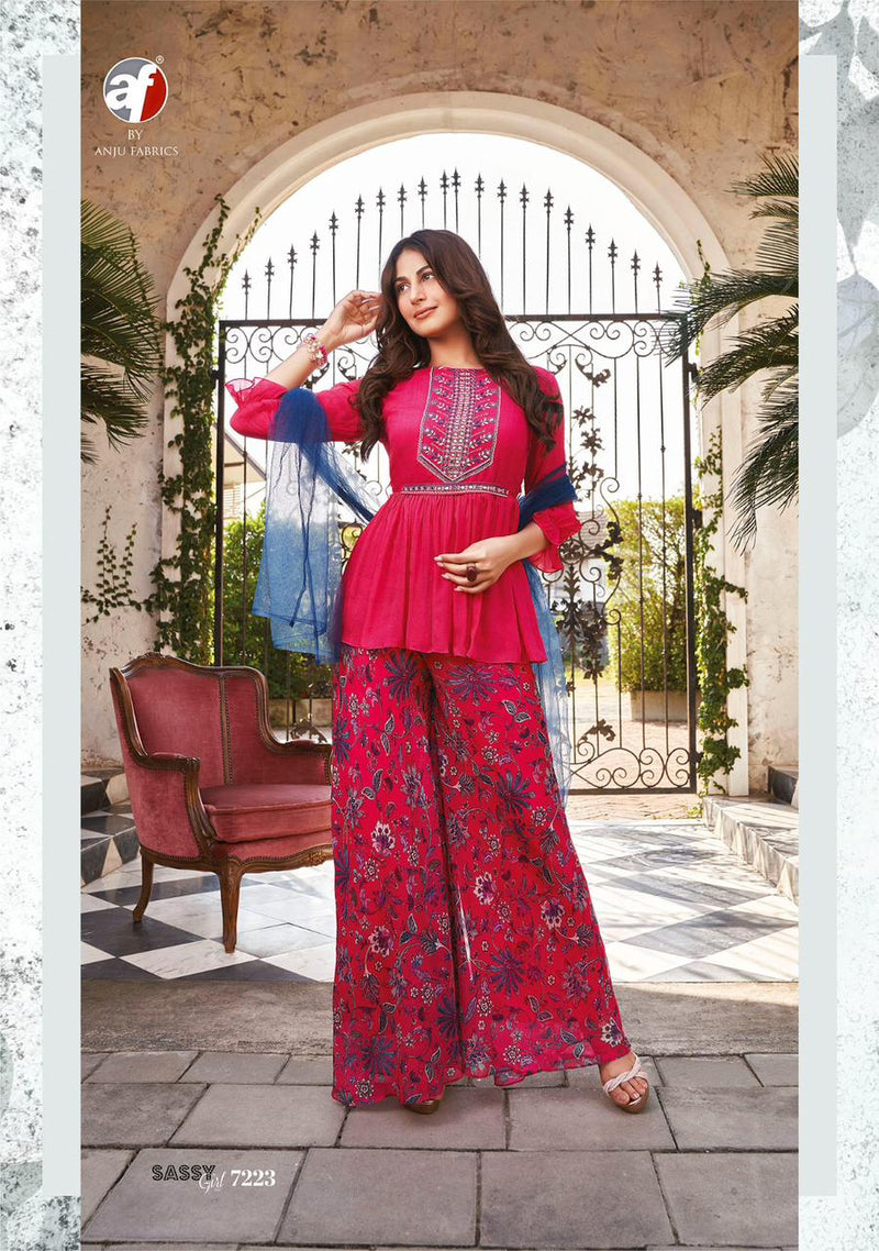 Anju Fabrics Sassy Girl Vol 3 Chiffon Designer Top With Sharara Collection