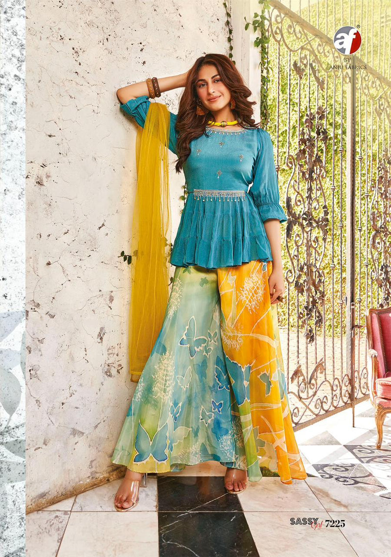 Anju Fabrics Sassy Girl Vol 3 Chiffon Designer Top With Sharara Collection
