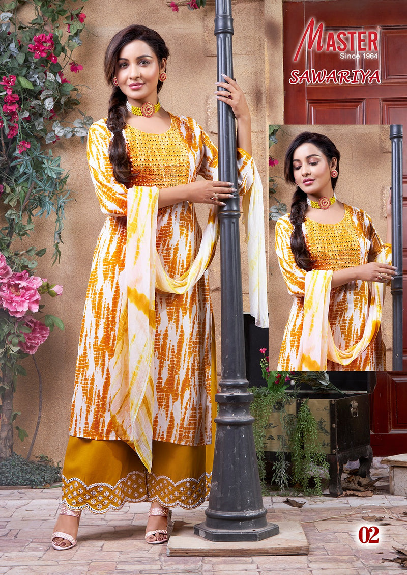 Master Sawariya Rayon Shiburi Prints Kurti With Plazzo & Dupatta Set
