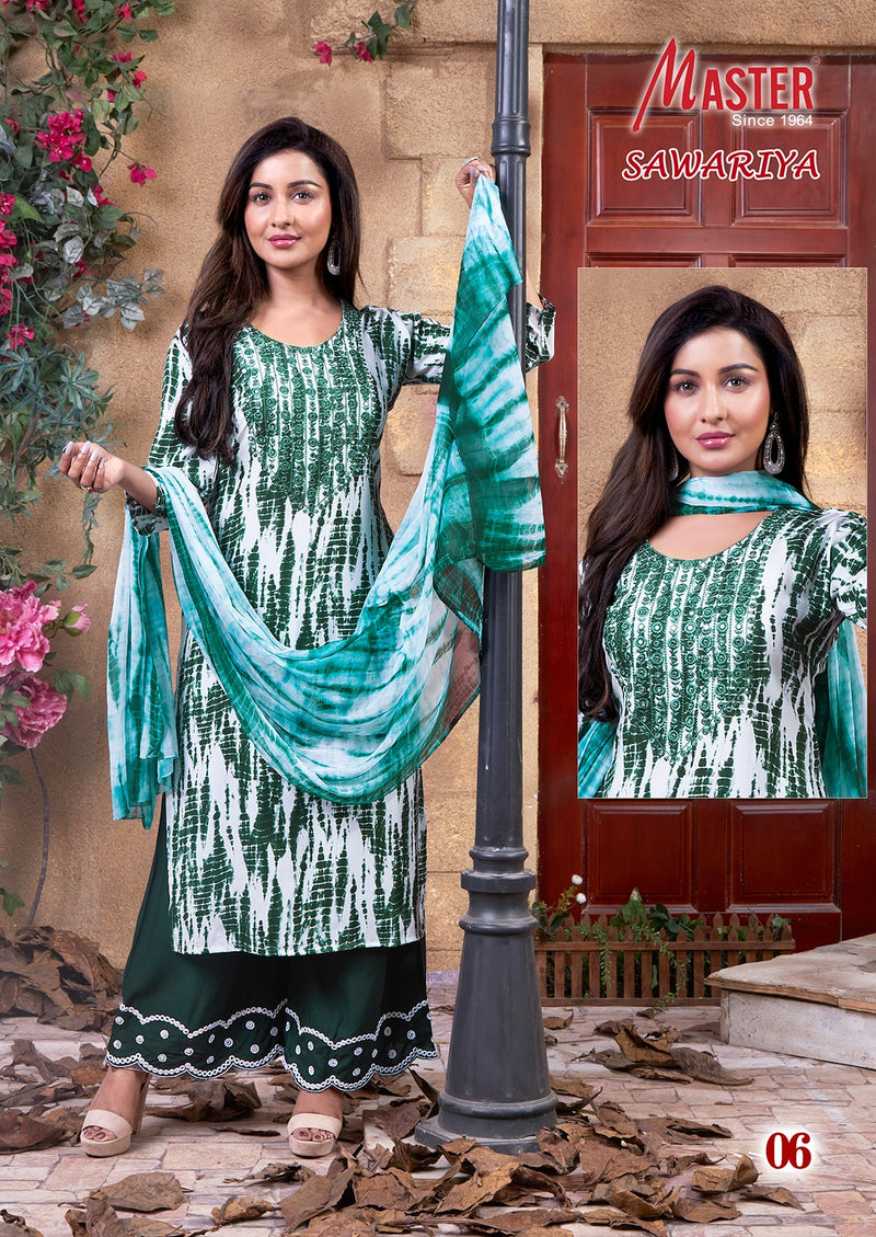 Master Sawariya Rayon Shiburi Prints Kurti With Plazzo & Dupatta Set
