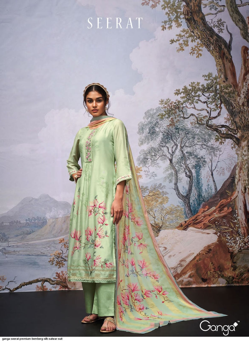 Ganga Seerat Bemberg Silk Printed With Embroidery Designer Traditional Wear Suits