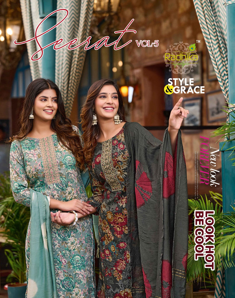 Radhika Lifestyle Seerat Vol 5 Rayon Foil Printed With Fancy Work Kurtis