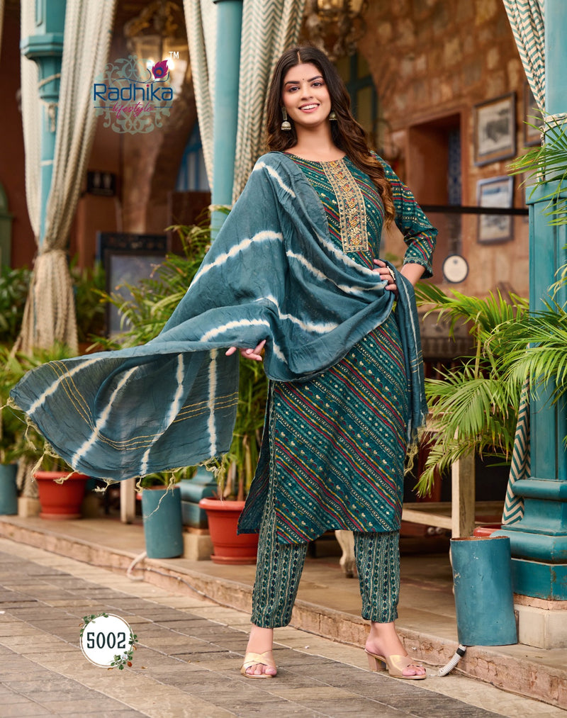 Radhika Lifestyle Seerat Vol 5 Rayon Foil Printed With Fancy Work Kurtis