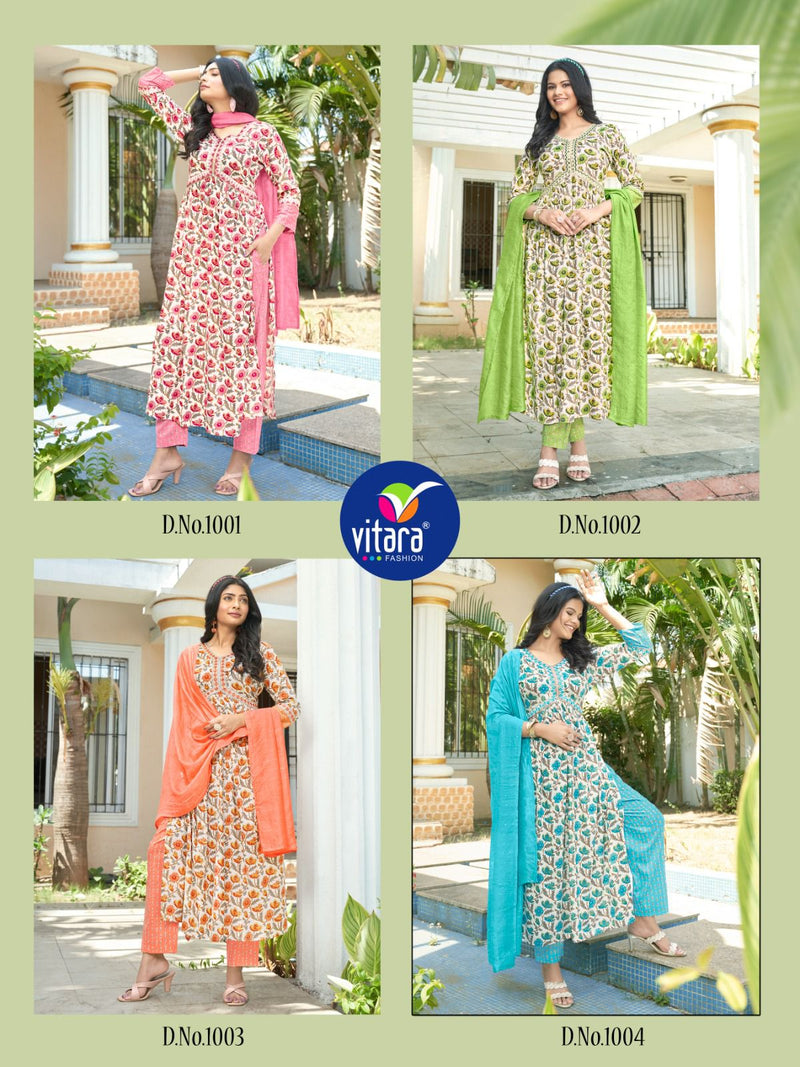 Vitara Fashion Sentosa Printed Rayon Alia Cut Style Kurti Pant With Dupatta