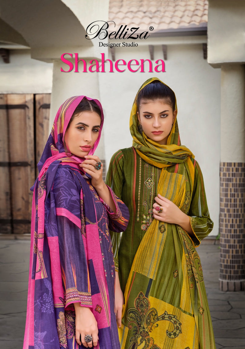 Belliza Designer Studio Shaheena Cotton Fancy Digital Print With Embroidery Work Suits