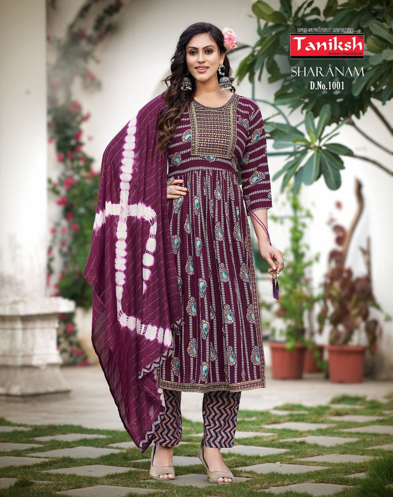 Taniksh Sharnam Vol 1 Rayon With Embroidery Work Fancy Kurtis