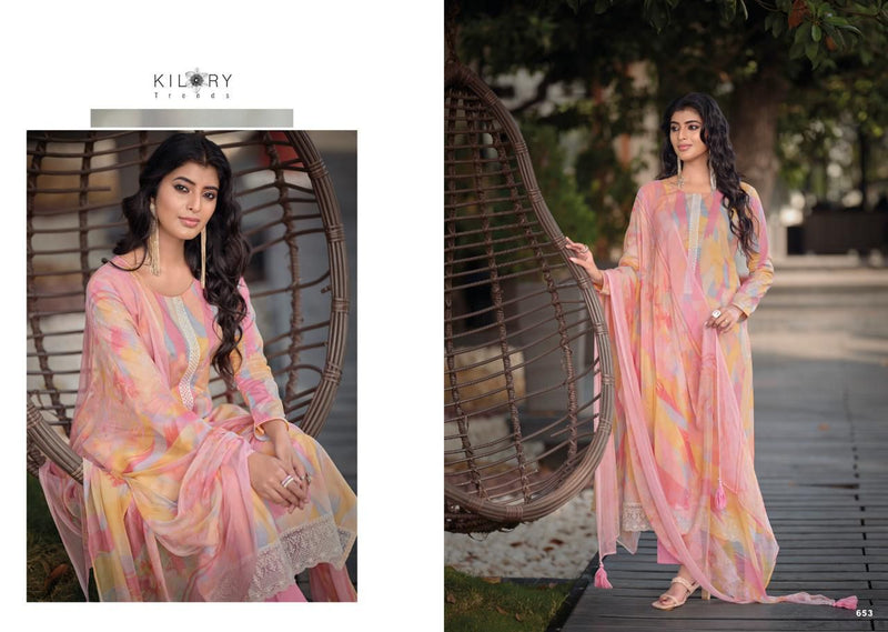 Kilory Trends Sharon Lawn Cotton Digital Print With Fancy Embroidery Work Suits