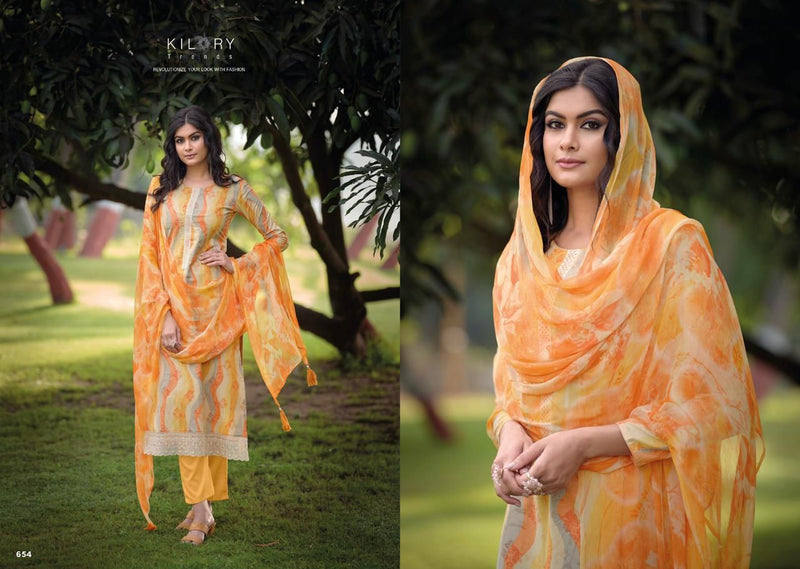 Kilory Trends Sharon Lawn Cotton Digital Print With Fancy Embroidery Work Suits