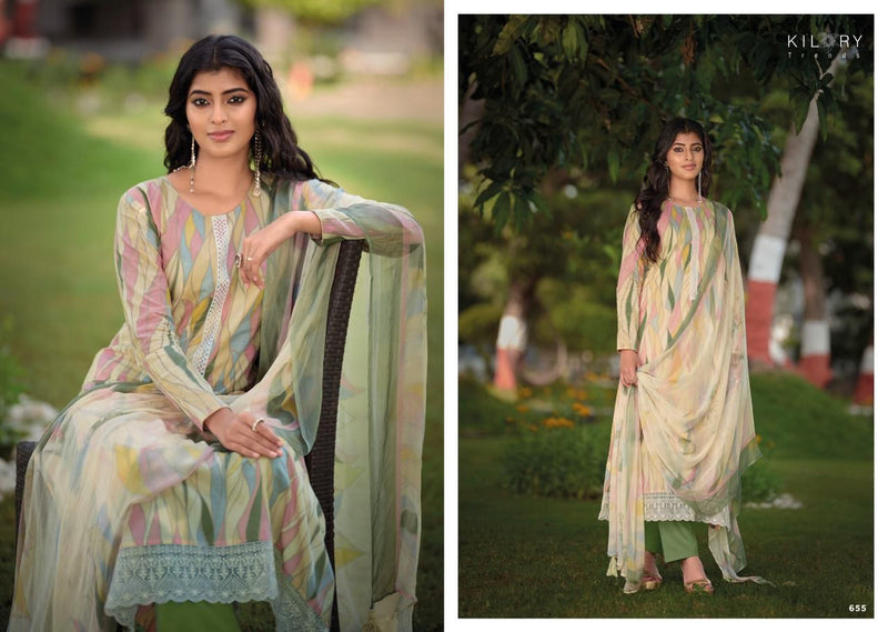 Kilory Trends Sharon Lawn Cotton Digital Print With Fancy Embroidery Work Suits