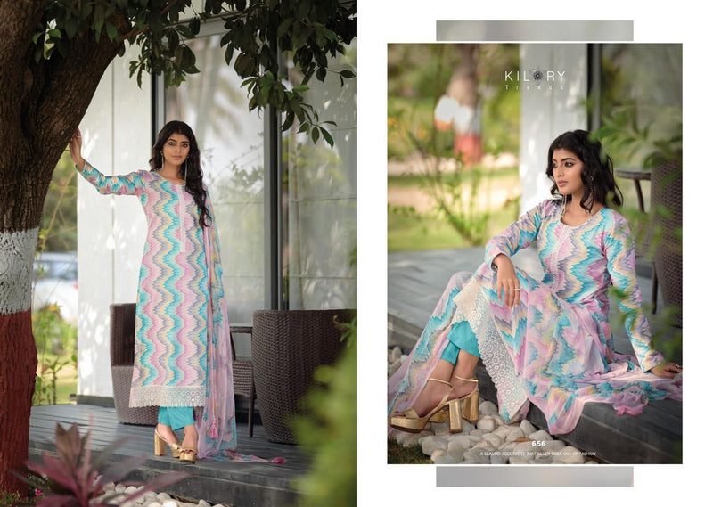 Kilory Trends Sharon Lawn Cotton Digital Print With Fancy Embroidery Work Suits